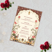 Pichwai Indian Lotus Peacock Wedding Informatiekaartje