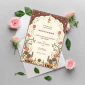 Pichwai Indian Lotus Peacock Wedding Invitation Kaart