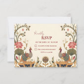 Pichwai Indian Lotus Peacock Wedding RSVP Kaartje (Voorkant)