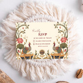 Pichwai Indian Lotus Peacock Wedding RSVP Kaartje