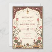 Pichwai Indian Lotus Peacock Wedding Save the Date (Voorkant)