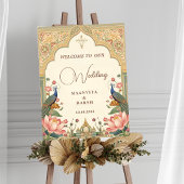 Pichwai Indian Lotus Peacock Wedding Welcome Sign Poster