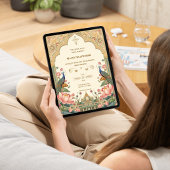 Pichwai Indian Peacock Lotus Wedding Invitation Kaart