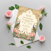 Pichwai Indian Peacock Lotus Wedding Invitation Kaart
