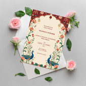 Pichwai Indian Peacock Wedding Invitation Kaart