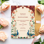 Pichwai Indian Peacock Wedding Invitation Kaart