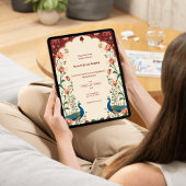 Pichwai Indian Peacock Wedding Invitation Kaart