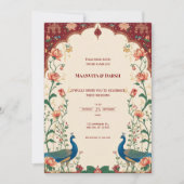Pichwai Indian Peacock Wedding Invitation Kaart (Voorkant)