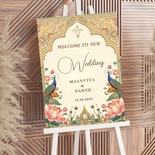 Pichwai Indische Lotus Pauw Huwelijks Welkomstbord Poster