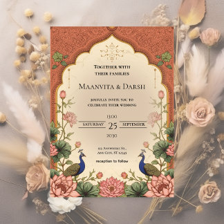 Pichwai Inspired Indian Wedding Invitation Kaart