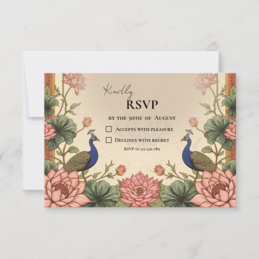 Pichwai Inspired Indian Wedding RSVP Card (Voorkant)