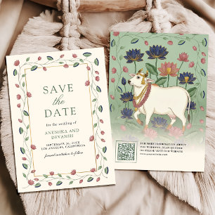 Pichwai Kamdhenu Koe en Lotus Indiase Trouwdag Save The Date