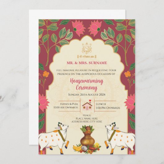 Pichwai Lotus Housewarming uitnodigingen (Voorkant / Achterkant)