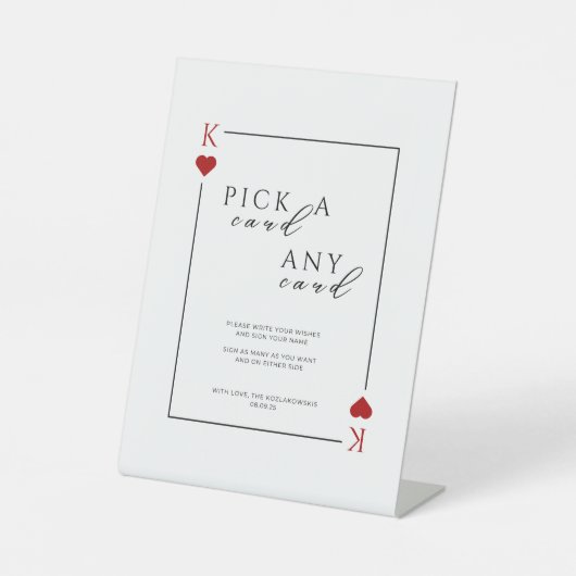 Pick a Card Any Card Wedding Sign Reclamebord Met Voetstuk (Voorkant)