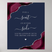 Pick a Seat Burgundy Agate Silver Navy Weddenschap Poster (Voorkant)