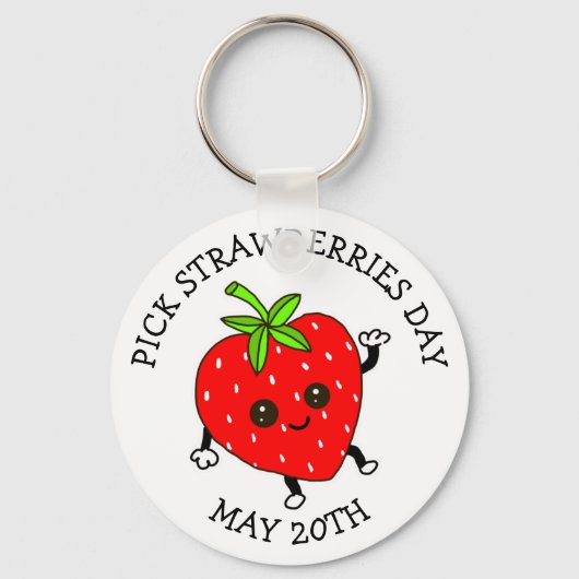 Pick aardbeien Dag - 20 mei Button Sleutelhanger (Voorkant)