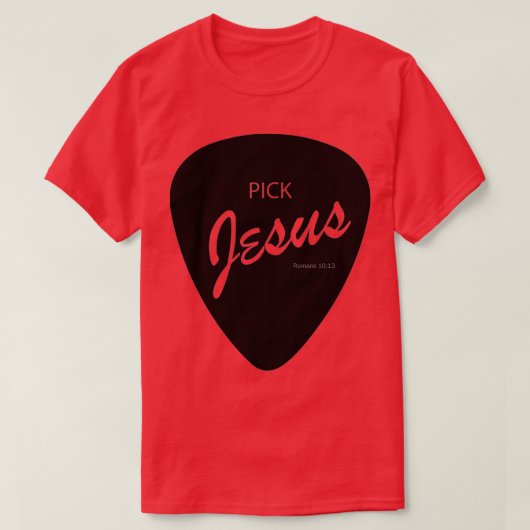 PICK JESUS FENDER STYLE BLACK T-SHIRT (Design voorkant)