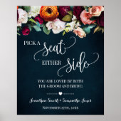 Pick Seat Beide Side Wedding Wine Navy Sign Poster (Voorkant)