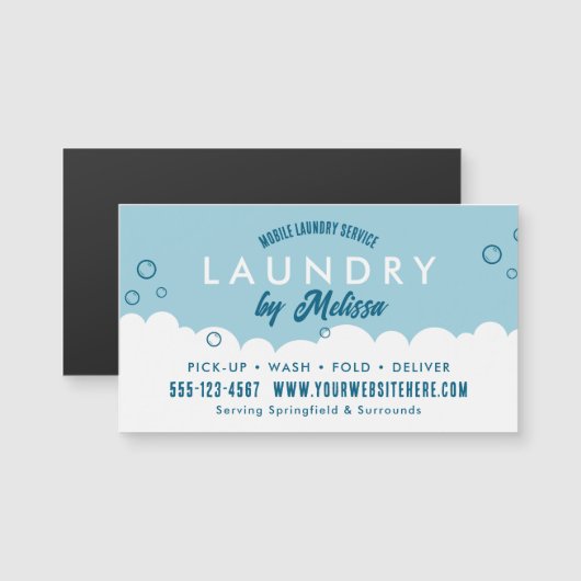 Pick-Up Laundry Service Blue & White Magnetic Card (Voorkant / Achterkant)
