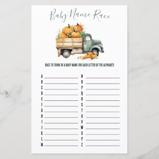  pick-up truck Baby naam race douche spel (Voorkant)