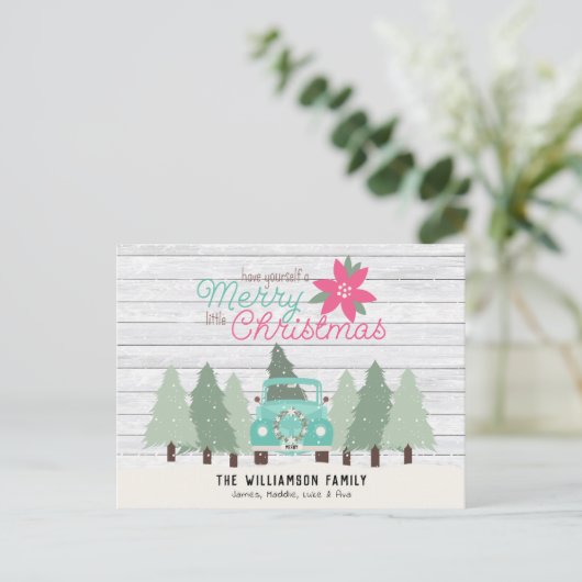  pick-up truck & bomen boerderij kerst briefkaart (Staand voorkant)