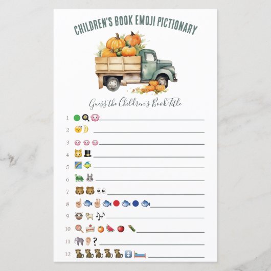  pick-up truck emoji Baby shower spel (Voorkant)
