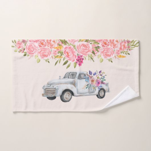  pick-up truck met bloemen rustiek bad handdoek (Handdoek)