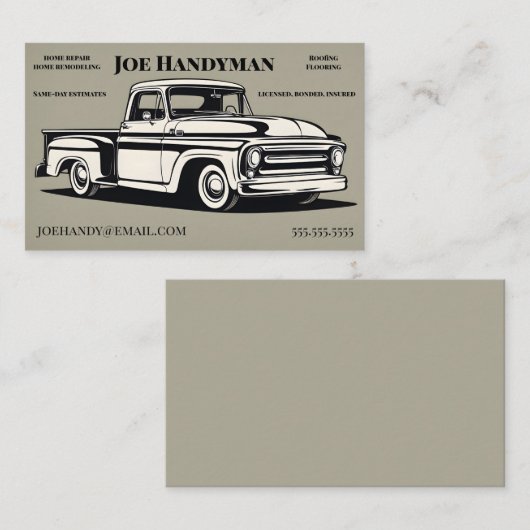  pick-up truck op beige klusjesman service visitekaartje (Voorkant / Achterkant)