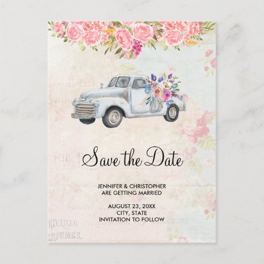 pick-up truck rustieke bruiloft Save the Date Uitnodiging Briefkaart (Voorkant)