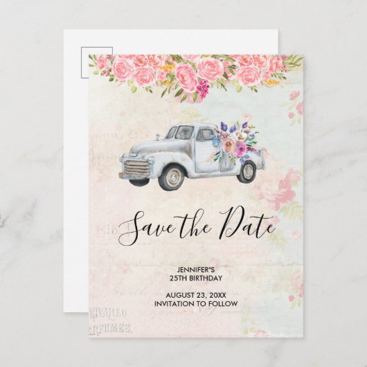 pick-up truck rustieke verjaardag opslaan van de uitnodiging briefkaart (Voorkant / Achterkant)