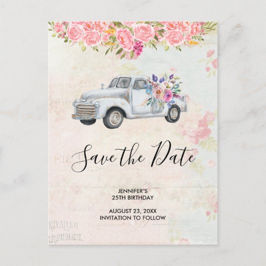 pick-up truck rustieke verjaardag opslaan van de uitnodiging briefkaart (Voorkant)