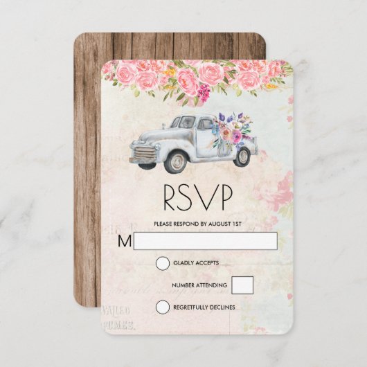  pick-up truck rustieke Waterverf bruiloft RSVP Kaartje (Voorkant / Achterkant)