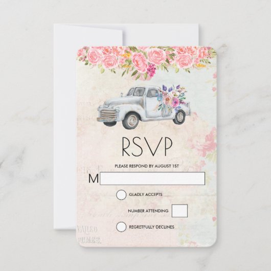  pick-up truck rustieke Waterverf bruiloft RSVP Kaartje (Voorkant)