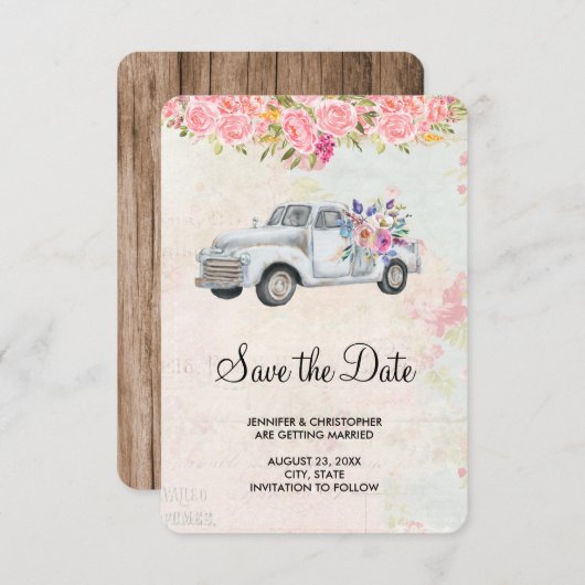  pick-up truck rustieke Waterverf bruiloft Save The Date (Voorkant / Achterkant)