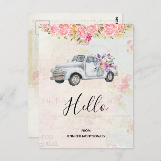  pick-up truck rustieke Waterverf Hallo Briefkaart (Voorkant / Achterkant)