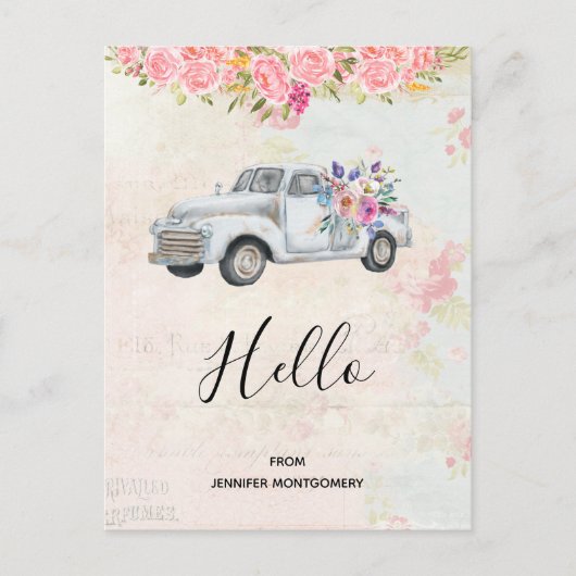  pick-up truck rustieke Waterverf Hallo Briefkaart (Voorkant)