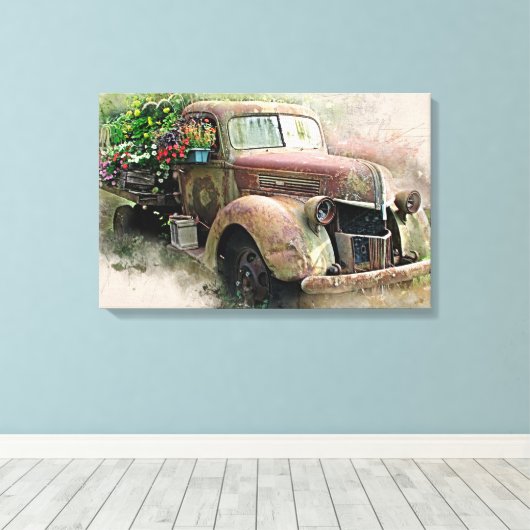 pick-up truck w / Wild Flowers Canvas Print (Insitu (Houten vloer))