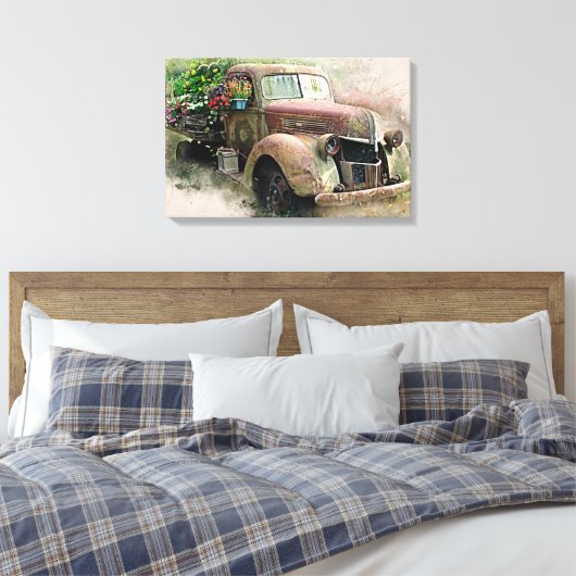  pick-up truck w / Wild Flowers Canvas Print (Insitu (Slaapkamer))