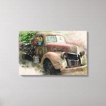 pick-up truck w / Wild Flowers Canvas Print