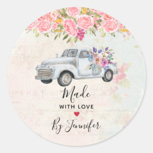 pick-up truck Waterverf gemaakt met liefde Ronde Sticker