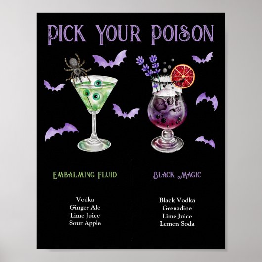 Pick Your Poison Halloween 2 Cocktail Menu Poster (Voorkant)