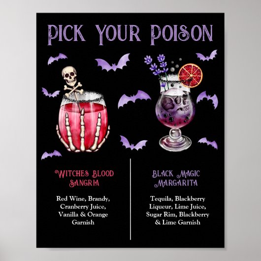 Pick Your Poison Halloween 2 Cocktail Menu  Poster (Voorkant)
