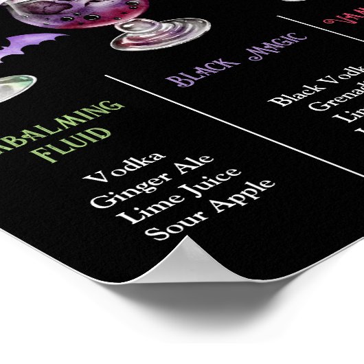 Pick Your Poison Halloween 3 Cocktail Menu  Poster (Hoek)