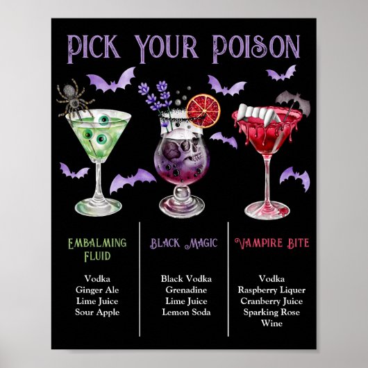 Pick Your Poison Halloween 3 Cocktail Menu  Poster (Voorkant)