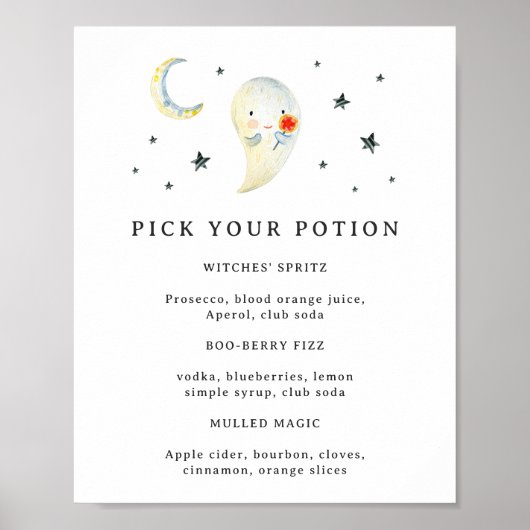 Pick Your Potion Halloween Baby Shower Drink Sign Poster (Voorkant)