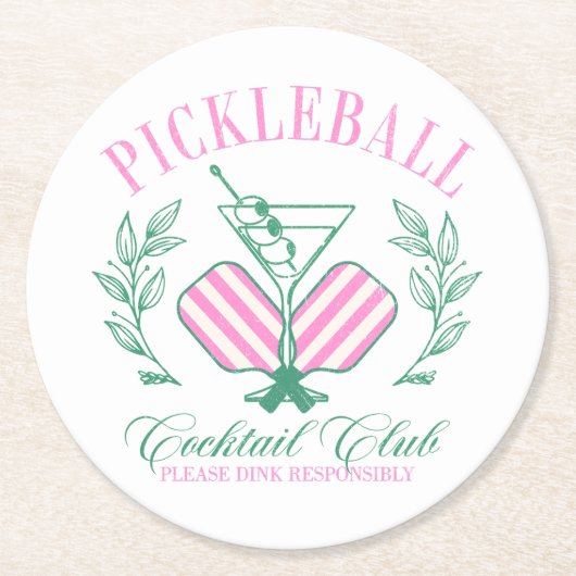 Pickball Cocktail Club Ronde Kartonnen Onderzetter (Voorkant)