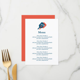 Pickelball bruiloft menu met peddel racket logo
