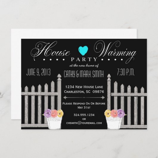 Picket Fence HouseWarming Party Uitnodiging (Voorkant / Achterkant)