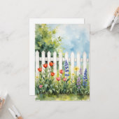 Picket Fence with Flowers Sympathy Kaart (Voorkant / Achterkant in situ)