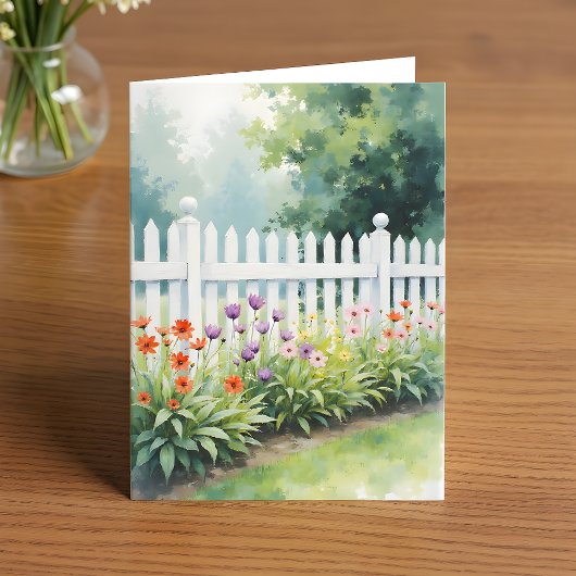 Picket Fence with Flowers Thinking of You Kaart